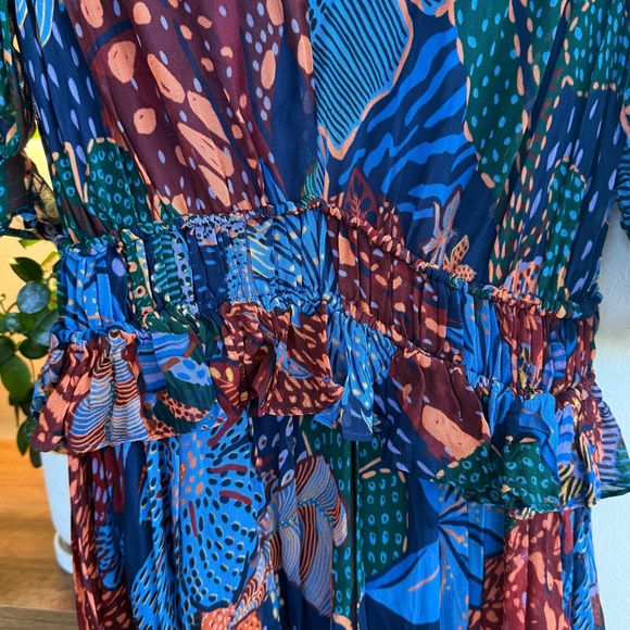 FARM Rio Blue Cool Leopard Ruffle Maxi Dress Size Small - Picture 9 of 10